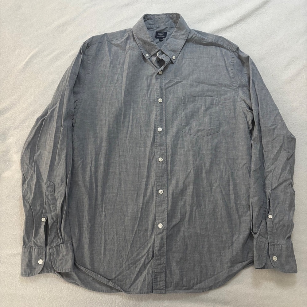 J.Crew Mens Heathered Cotton Button Down Shirt Grey Long Sleeve Large